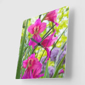 美しいピンクの花 スクエア壁時計 (傾斜)