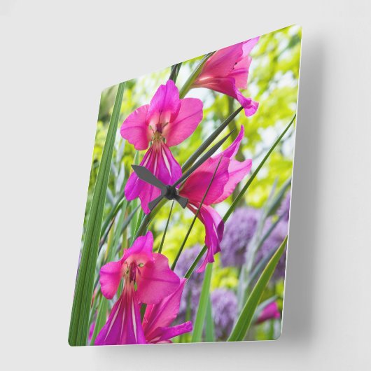 美しいピンクの花 スクエア壁時計 (傾斜)