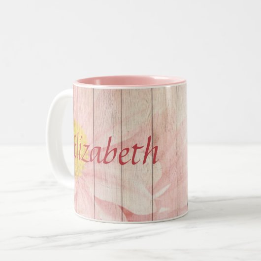 美しいピンクの花 ツートーンマグカップ (正面左)