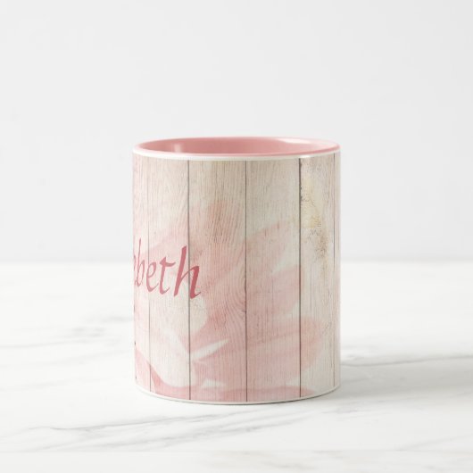 美しいピンクの花 ツートーンマグカップ (中央)