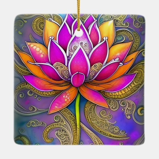 美しいピンクの華美蓮の花クリスマス セラミックオーナメント (裏面)