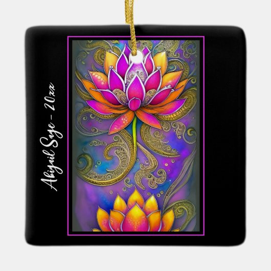 美しいピンクの華美蓮の花クリスマス セラミックオーナメント (正面)