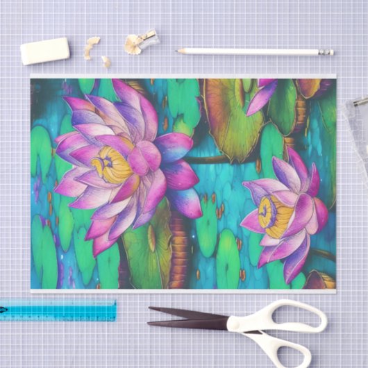 美しいピンクの蓮の花水のシーン 薄葉紙 (クラフト)