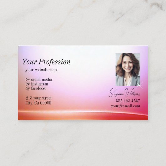 美しいピンクの薄紫曲線デコールモノグラムと写真 名刺 (裏面)
