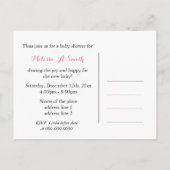 美しいピンクの蝶とハートの赤ちゃんシャワー インビテーションポストカード (裏面)