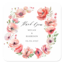 美しいピンクの赤いポピーの花サンキュースクエア