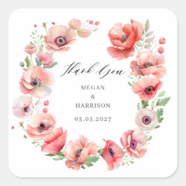 美しいピンクの赤いポピーの花サンキュースクエア スクエアシール