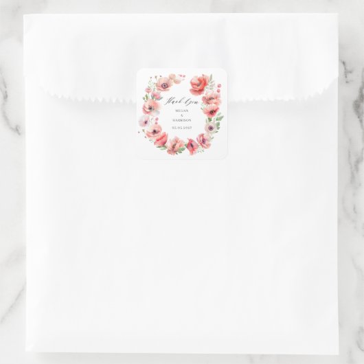 美しいピンクの赤いポピーの花サンキュースクエア スクエアシール (バッグ)