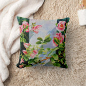 美しいピンクの赤い白いバラの水色のフローラ クッション (ブランケット)