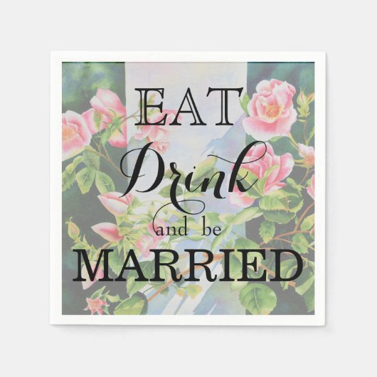 美しいピンクの赤い白いバラの水色のフローラ スタンダードカクテルナプキン (正面)