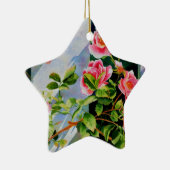 美しいピンクの赤い白いバラの水色のフローラ セラミックオーナメント (右)