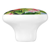 美しいピンクの赤い白いバラの水色のフローラ セラミックノブ (側面)