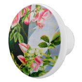 美しいピンクの赤い白いバラの水色のフローラ セラミックノブ (右)