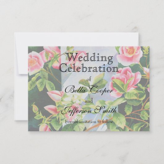 美しいピンクの赤い白いバラの水色のフローラ セーブザデート (正面)