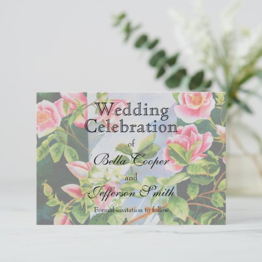 美しいピンクの赤い白いバラの水色のフローラ セーブザデート (スタンド正面)