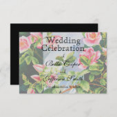 美しいピンクの赤い白いバラの水色のフローラ セーブザデート (正面/裏面)