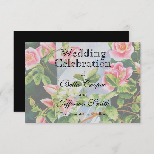 美しいピンクの赤い白いバラの水色のフローラ セーブザデート (正面/裏面)