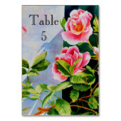 美しいピンクの赤い白いバラの水色のフローラ テーブルナンバー (正面)