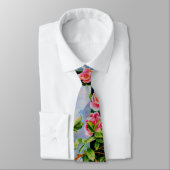 美しいピンクの赤い白いバラの水色のフローラ ネクタイ (タイ)