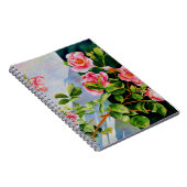 美しいピンクの赤い白いバラの水色のフローラ ノートブック (右側)