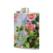 美しいピンクの赤い白いバラの水色のフローラ フラスク (左)