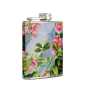 美しいピンクの赤い白いバラの水色のフローラ フラスク (右)