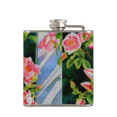 美しいピンクの赤い白いバラの水色のフローラ フラスク (裏面)