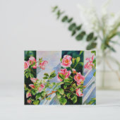 美しいピンクの赤い白いバラの水色のフローラ ポストカード (スタンド正面)