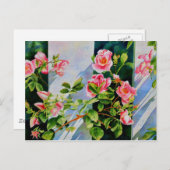 美しいピンクの赤い白いバラの水色のフローラ ポストカード (正面/裏面)
