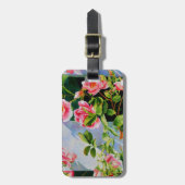 美しいピンクの赤い白いバラの水色のフローラ ラゲッジタグ (正面縦)