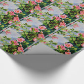 美しいピンクの赤い白いバラの水色のフローラ ラッピングペーパー (角)