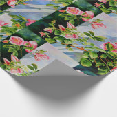 美しいピンクの赤い白いバラの水色のフローラ ラッピングペーパー (角)