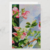 美しいピンクの赤い白いバラの水色のフローラ 便箋 (正面/裏面)