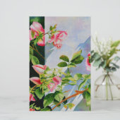 美しいピンクの赤い白いバラの水色のフローラ 便箋 (スタンド正面)