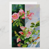 美しいピンクの赤い白いバラの水色のフローラ 便箋 (正面/裏面)