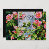 美しいピンクの赤い白いバラの水色のフローラ 招待状 (正面/裏面)