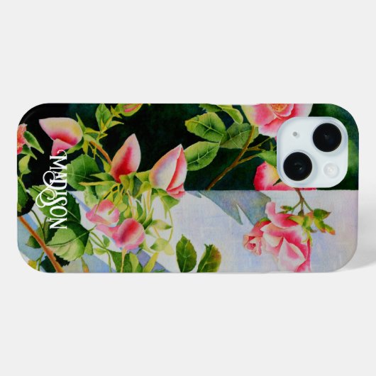 美しいピンクの赤い白いバラの水色のフローラ Case-Mate iPhoneケース (裏面 (横))