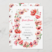 美しいピンクの赤ポピーのブライダルシャワー招待 招待状 (正面/裏面)