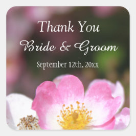 美しいピンクの野生のバラ結婚の花感謝していのあなた スクエアシール