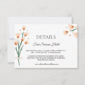 美しいピンクの野結婚花の詳細囲い 出欠カード (正面)