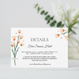 美しいピンクの野結婚花の詳細囲い 出欠カード