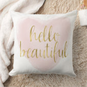 美しいピンクの金ゴールドの水彩画のハートこんにちは クッション (ブランケット)