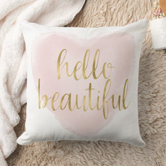 美しいピンクの金ゴールドの水彩画のハートこんにちは クッション (ブランケット)