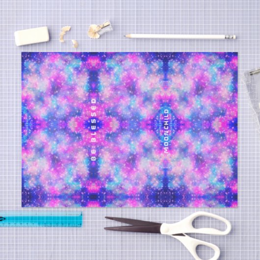 美しいピンクの青い星屑パターン絞り染めスタイル 薄葉紙 (クラフト)