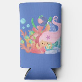 美しいピンクの髪のマーメイド遊が魚を抱きしめている スリム缶クーラー