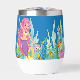 美しいピンクの髪遊の人魚の海