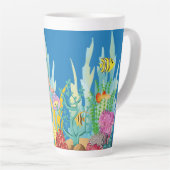 美しいピンクの髪遊の人魚の海 カフェラテマグ (右アングル)