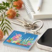 美しいピンクの髪遊の人魚の海 キーホルダー (正面右)