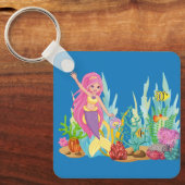 美しいピンクの髪遊の人魚の海 キーホルダー (正面)