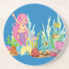 美しいピンクの髪遊の人魚の海 コースター